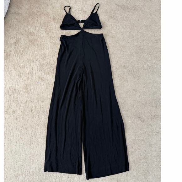 Fleur Du Mal Luxe Matte Jersey Cut Out Vixen Wide Leg Jumpsuit Black Medium - Picture 2 of 5